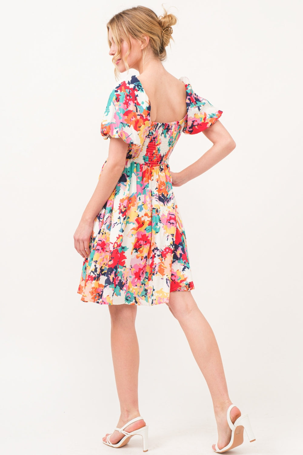 Square Neck Puff Sleeve Floral Dress by And The Why - Elegant Summer Outfit