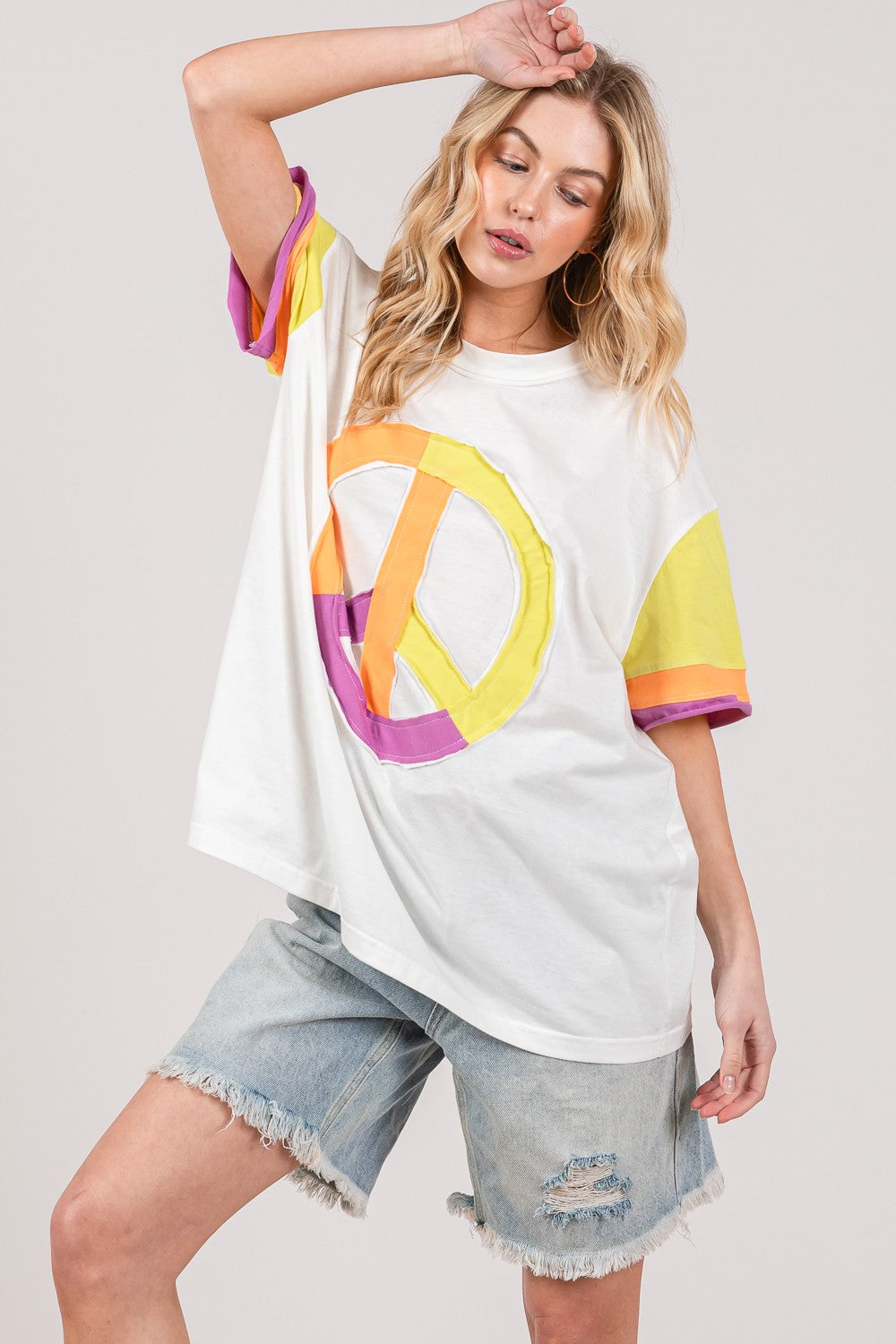 Vibrant Cotton T-Shirt with Color Block Peace Sign by SAGE + FIG