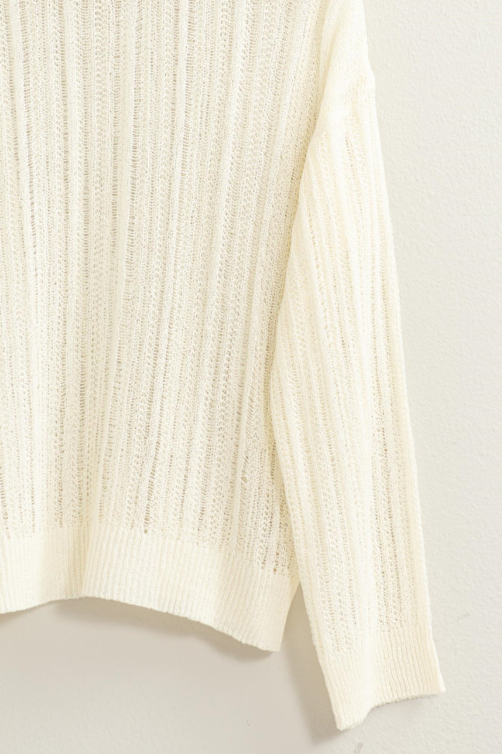 HYFVE Women's Openwork Knit Top with Ribbed Trim - Long Sleeve