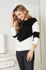 Stylish Two-Tone Openwork Rib-Knit Sweater - Cozy & Feminine Layering Essential