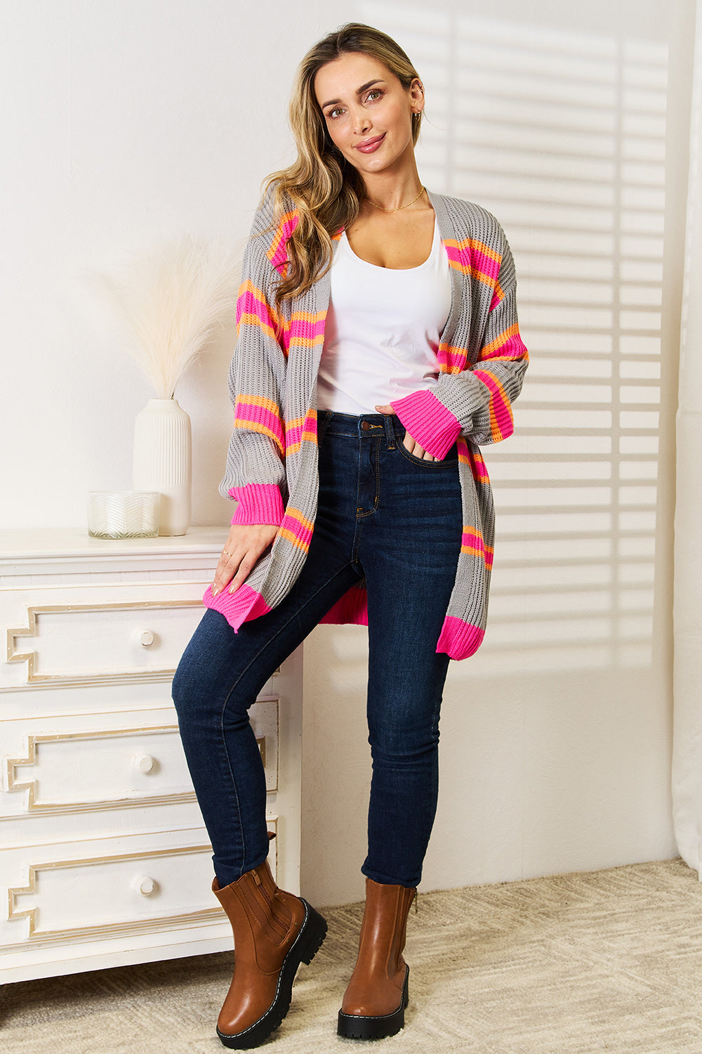 Chic Ribbed Long Sleeve Cardigan for Women - Cozy & Versatile