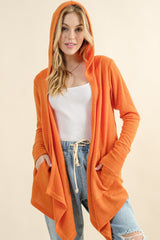 And The Why Full Size Thermal Hooded Open Front Cardigan with Convenient Pockets