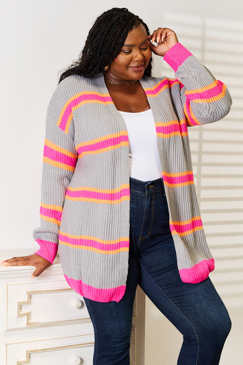 Chic Ribbed Long Sleeve Cardigan for Women - Cozy & Versatile