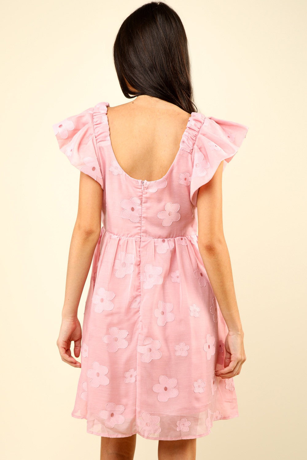 VERY J Flower Embroidered Organza Mini Dress - Elegant Floral Design