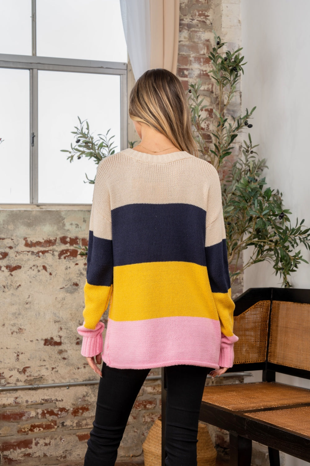 Sew In Love Full Size Color Block Exposed Seam Sweater - Chic & Edgy Knitwear