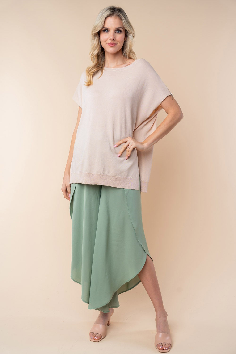 Chic White Birch High-Waisted Woven Pants with Elegant Tulip Hem