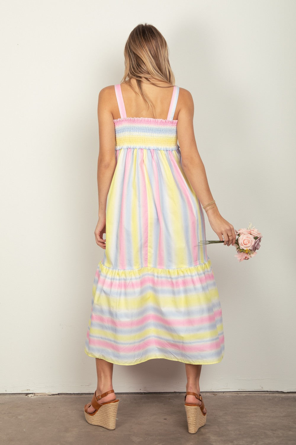 Stylish Striped Woven Smocked Midi Cami Dress by VERY J