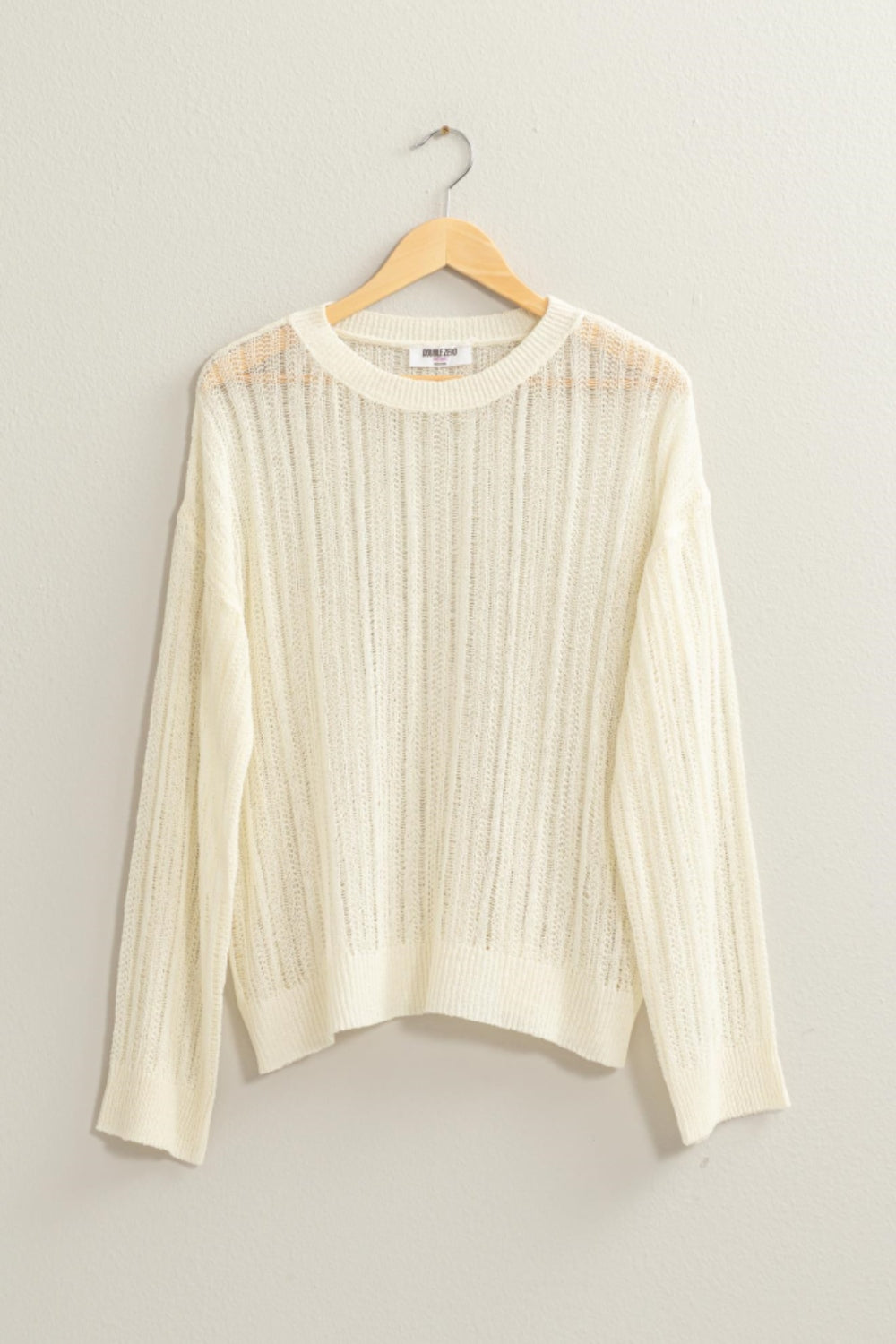 HYFVE Women's Openwork Knit Top with Ribbed Trim - Long Sleeve