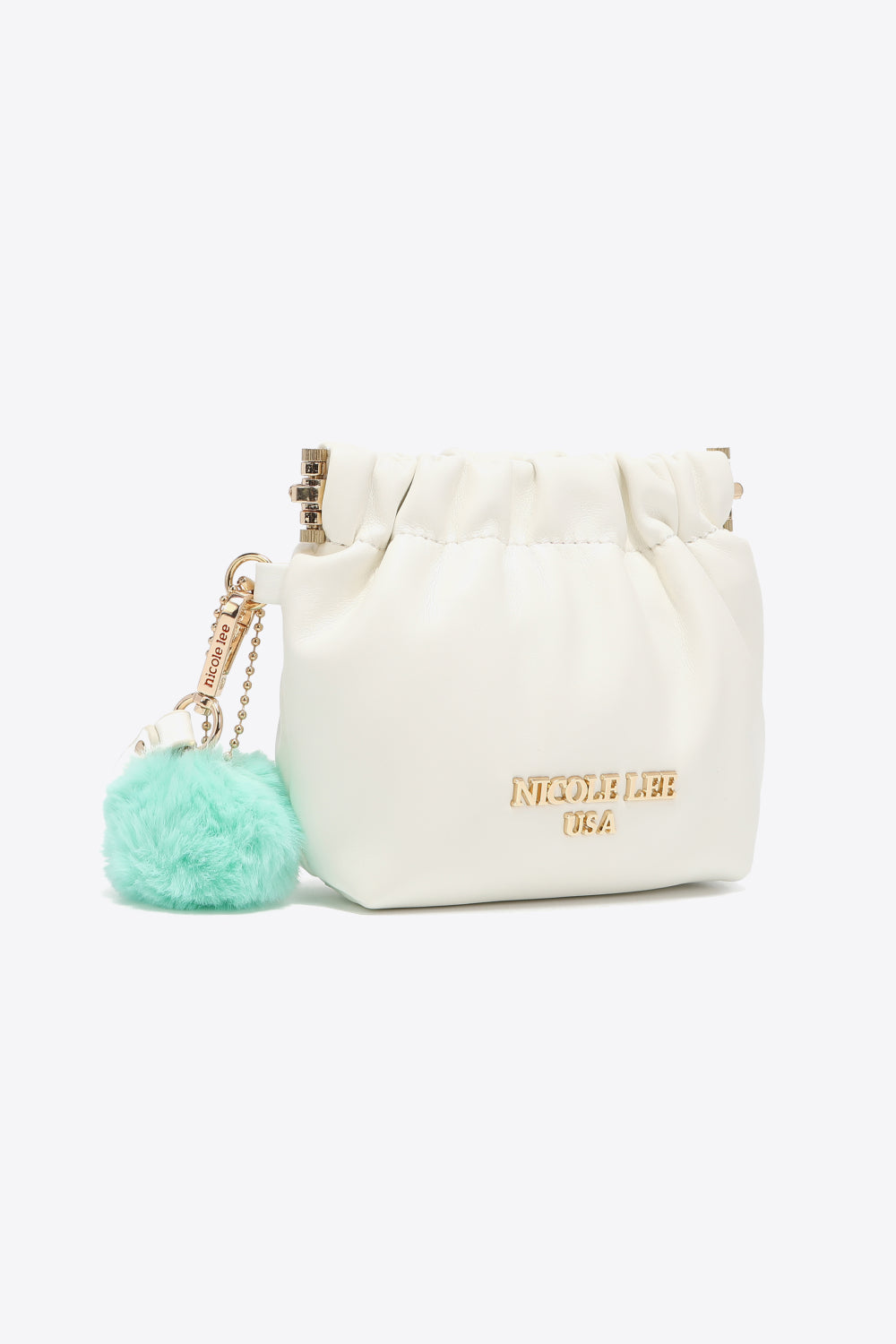 Nicole Lee USA Vegan Leather Two-Tone Pouch with Pompom Keychain