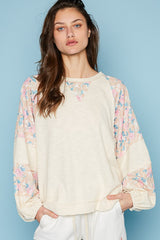 Chic Floral Balloon Sleeve Top with Round Neck - Perfect for Layering