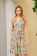Sew In Love Full Size Striped Tied Sleeveless Dress with Convenient Side Pockets