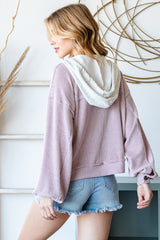 Reborn J Contrast Hooded Ribbed Jacket with Button Down - Chic & Versatile Outerwear