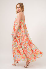 Elegant Floral Ruffled Tiered Maxi Dress with Adjustable Straps