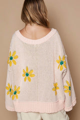 POL Women's V-Neck Chenille Sweater with Floral Pattern - Chic & Cozy Style