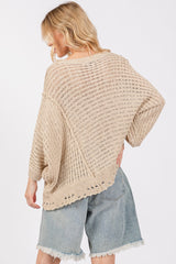SAGE + FIG Women's Distressed Asymmetrical Open Stitch Sweater - Trendy & Comfortable Pullover