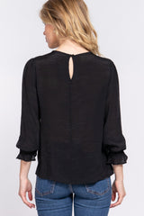 ACTIVE BASIC Women's Crochet Lace Panel Flounce Sleeve Blouse - Elegant & Feminine Top