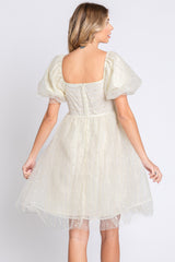 GeeGee Pearl Mesh Puff Sleeve Babydoll Dress - Elegant Special Occasion Wear