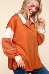 Haptics Women's Color Block Exposed Seam Long Sleeve Top - Stylish & Comfortable