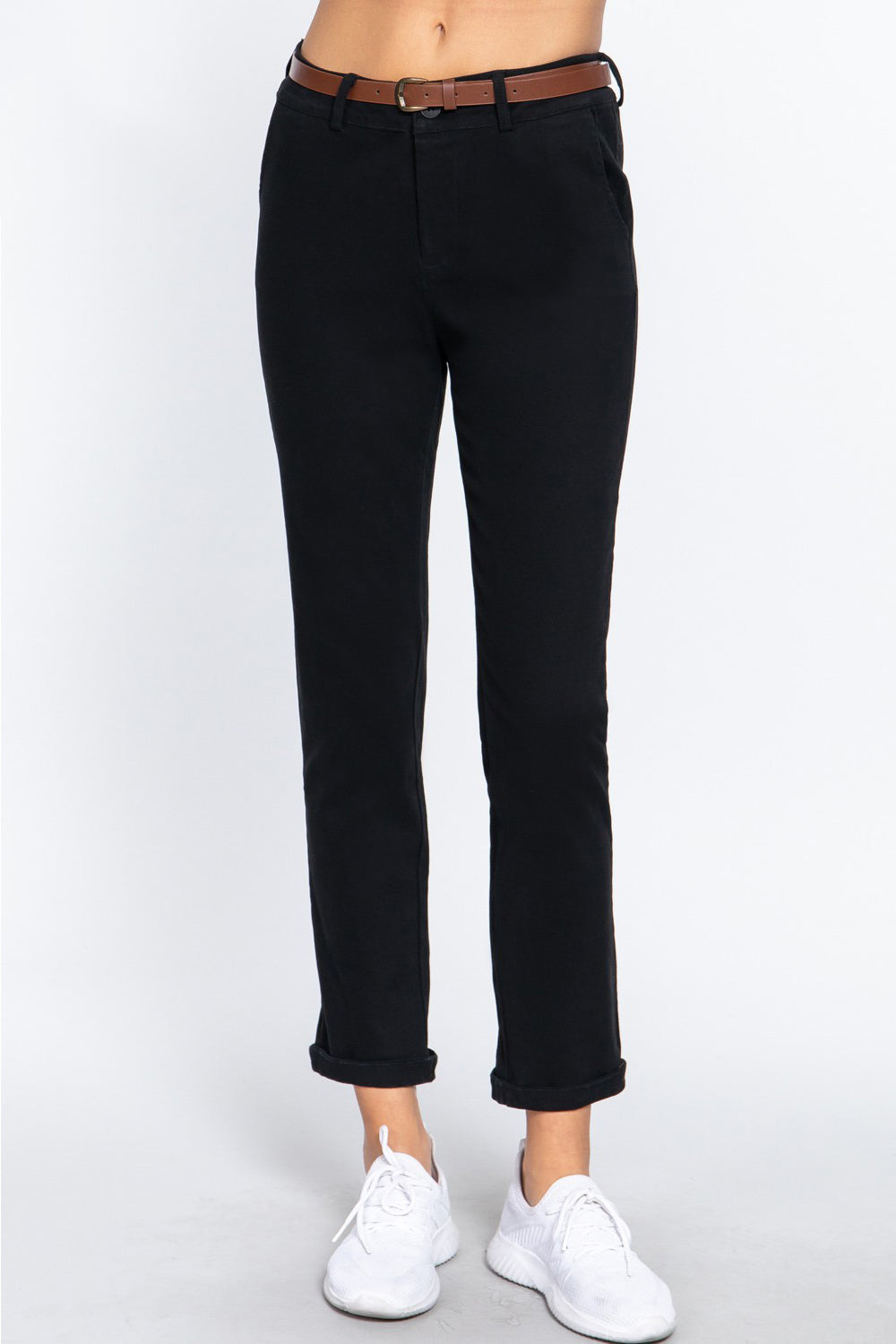 ACTIVE BASIC Cotton-Span Twill Straight Pants - Comfortable & Stylish