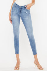Kancan High Waist Skinny Jeans with Cat's Whiskers Distress - Trendy & Flattering