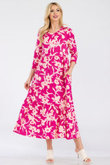 Celeste Full Size Floral Dress with Round Neck and Ruffle Hem – Elegant and Feminine