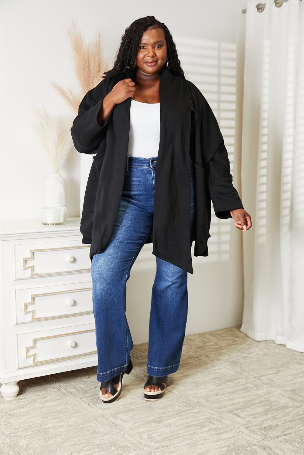 HEYSON Women's Full Size Cardigan with Elegant Scarf Design - Versatile & Stylish