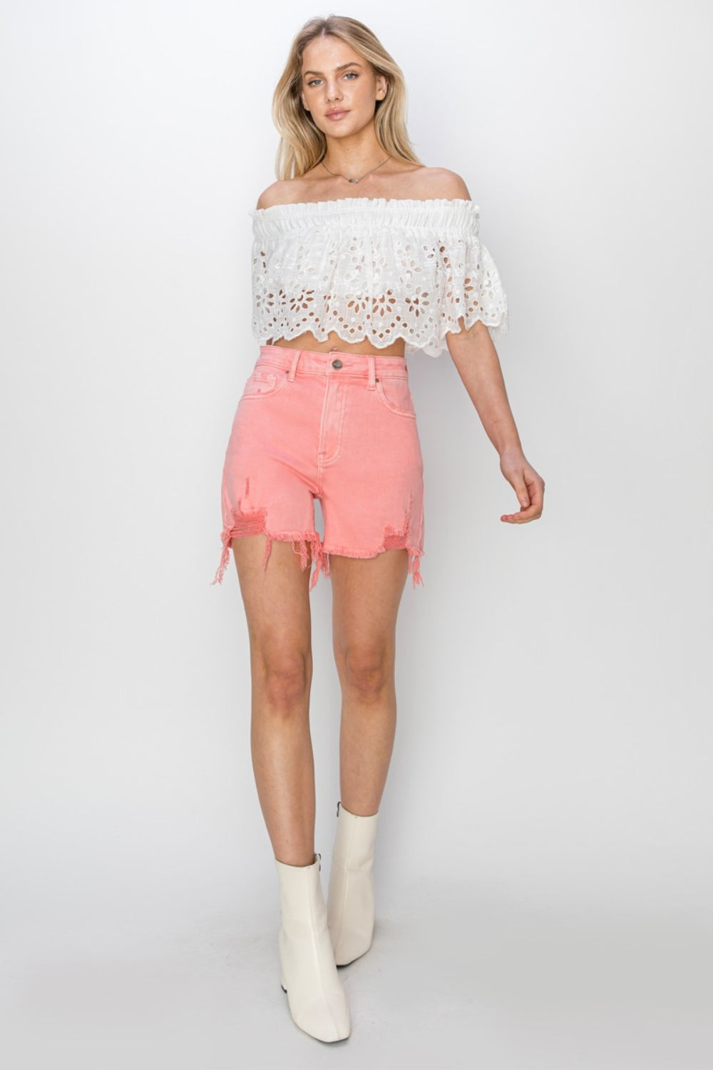RISEN Women's High Rise Distressed Denim Shorts - Trendy Summer Fashion