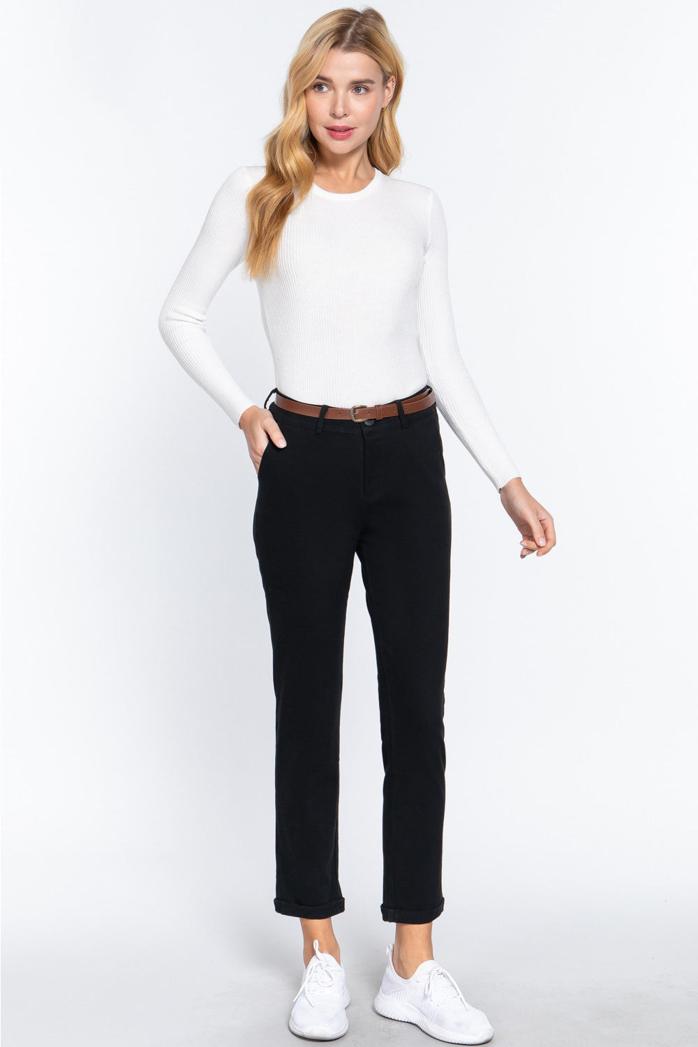 ACTIVE BASIC Cotton-Span Twill Straight Pants - Comfortable & Stylish