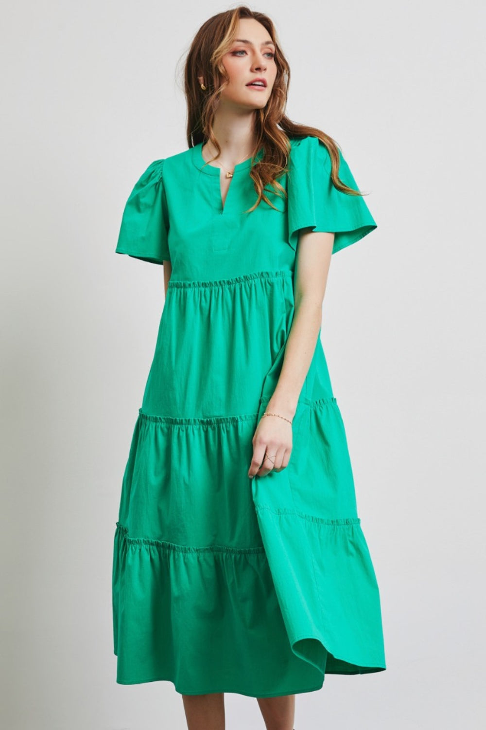 HEYSON Women's Cotton Poplin Ruffled Tiered Midi Dress - Effortless Summer Elegance