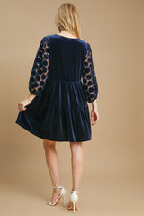 Umgee Vintage-Inspired Dotted Lace Sleeve Velvet Mini Dress