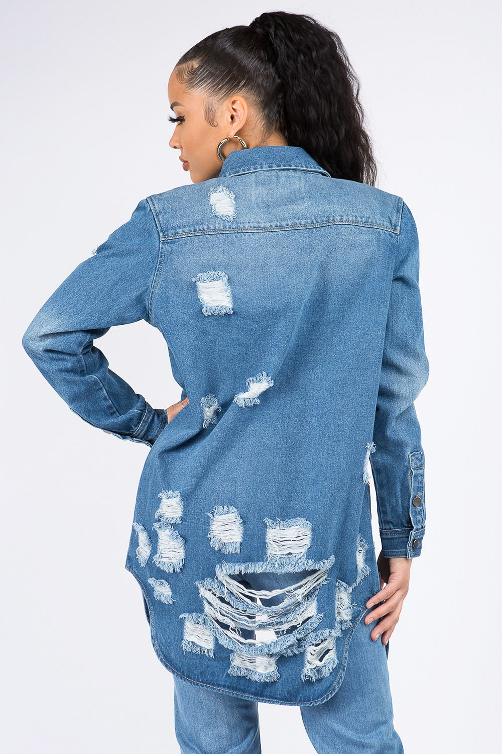American Bazi Distressed Denim Shirt Jacket - Vintage Style for Everyday Wear