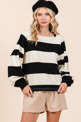 Mittoshop Women's Striped Snap Shoulder Long Sleeve T-Shirt - 100% Cotton