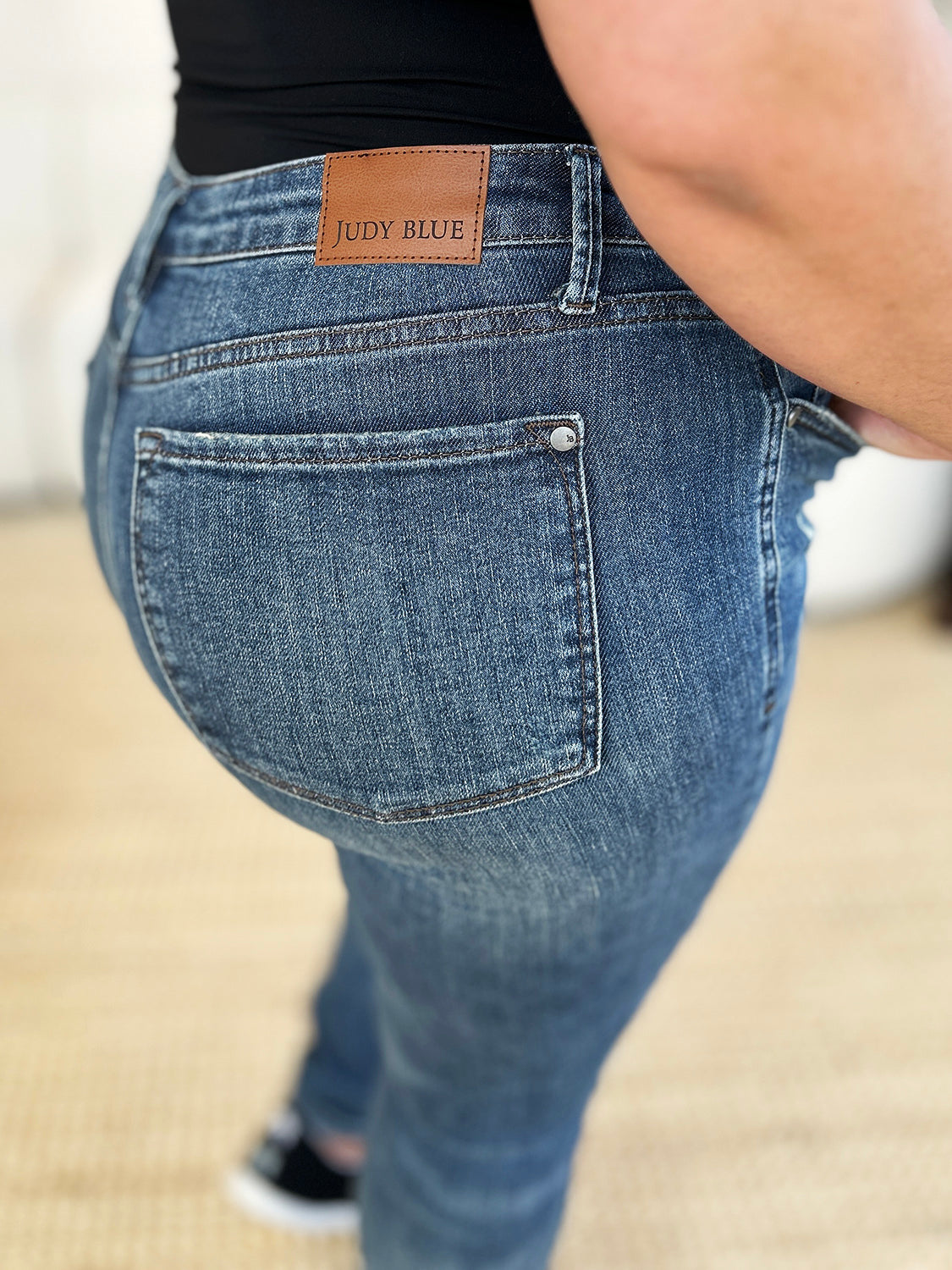 Judy Blue Mid Waist Distressed Slim Jeans - Trendy & Comfortable Denim