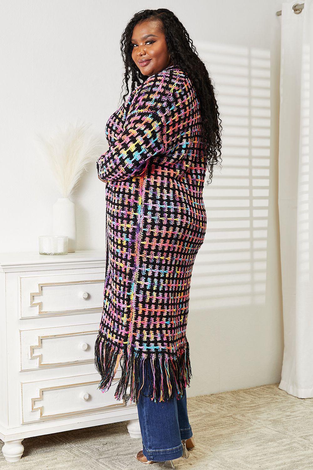 Full Size Colorful Fringe Hem Cardigan - Boho Chic Layering Piece