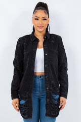 American Bazi Distressed Long Sleeve Denim Jacket - Trendy Button-Up Design