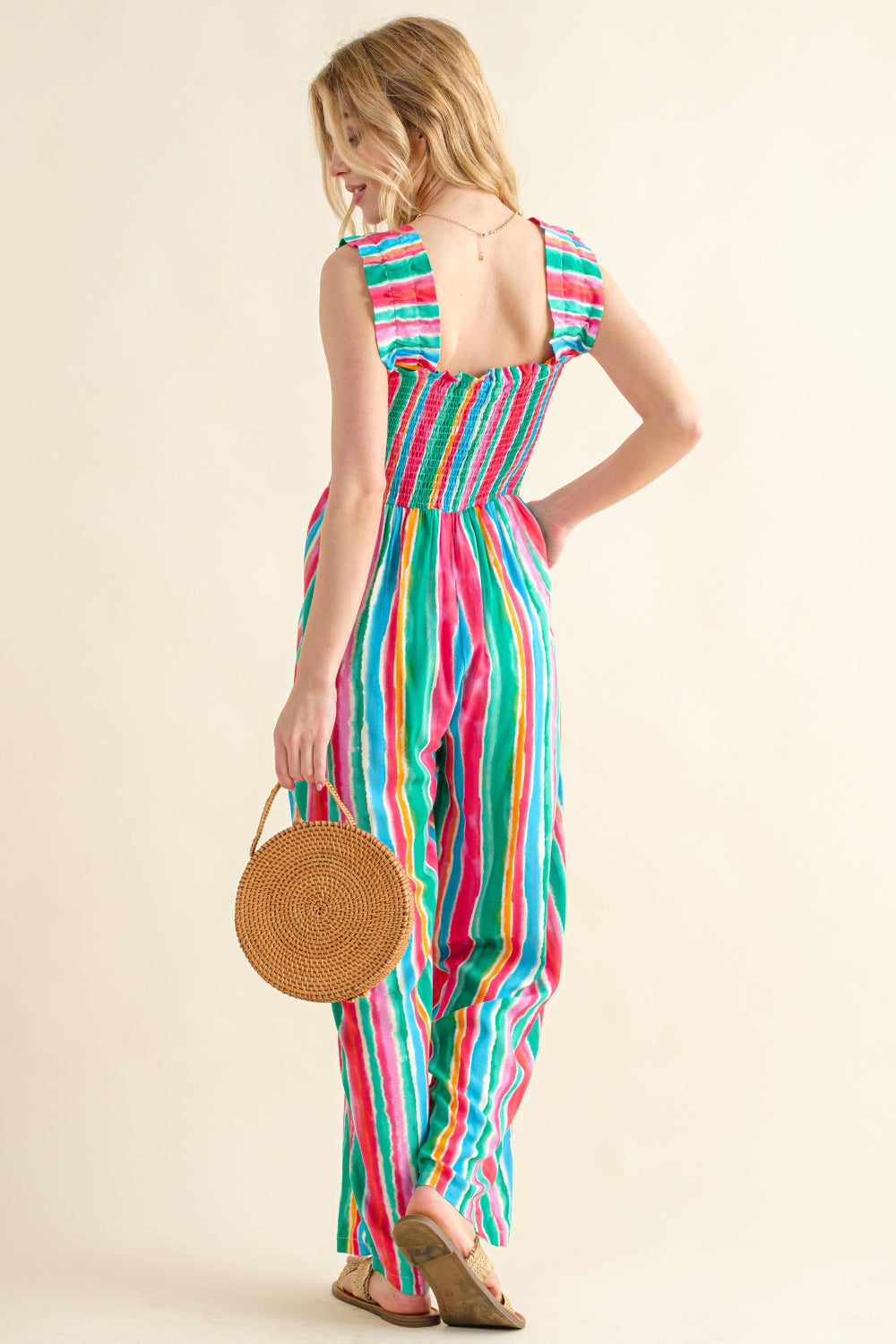And The Why Full Size Striped Smocked Sleeveless Jumpsuit - Chic & Comfortable