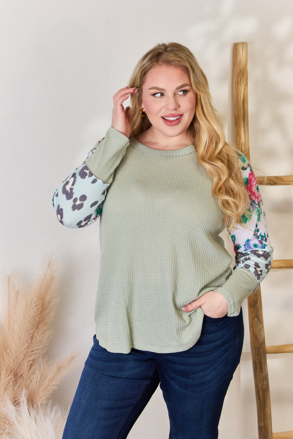 Hailey & Co Full Size Printed Round Neck Blouse - Versatile Women's Top