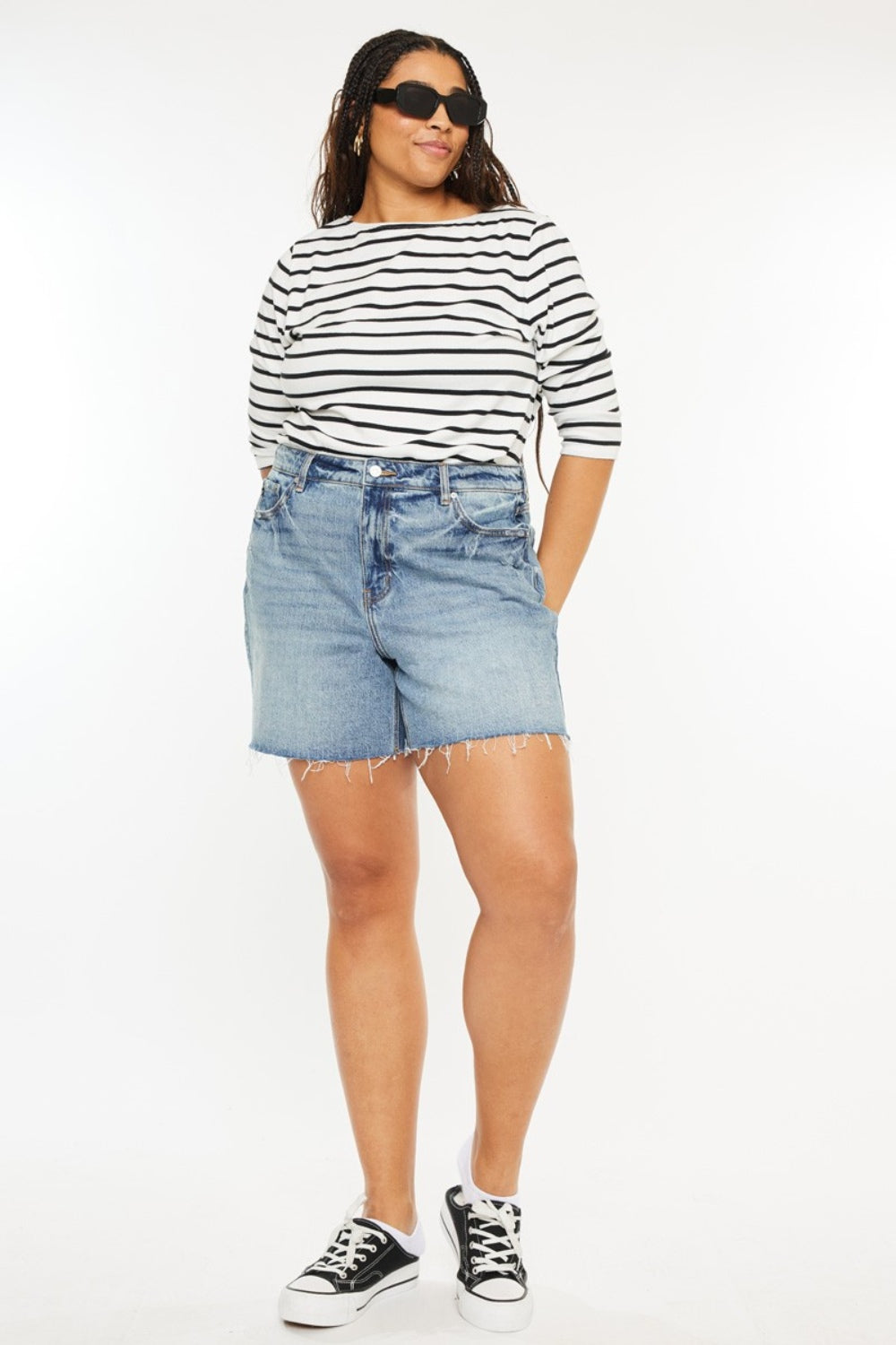 Kancan Women's High Waist Raw Hem Denim Shorts - Trendy & Comfortable