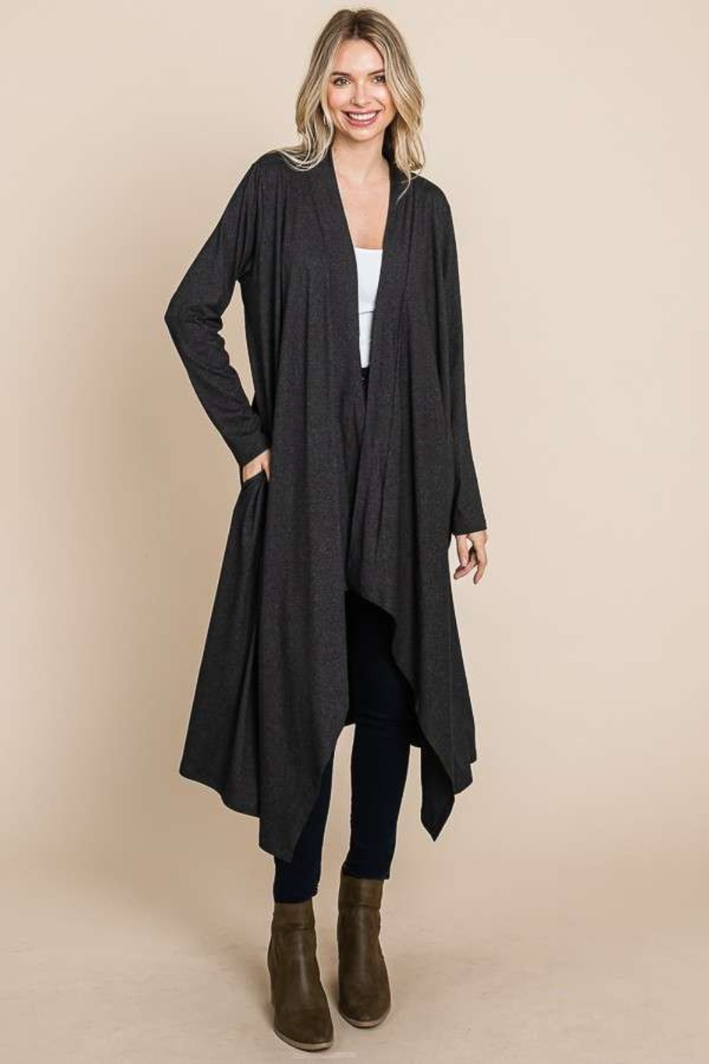 Culture Code Women's Open Front Longline Cardigan with Pockets - Stylish Layering Essential