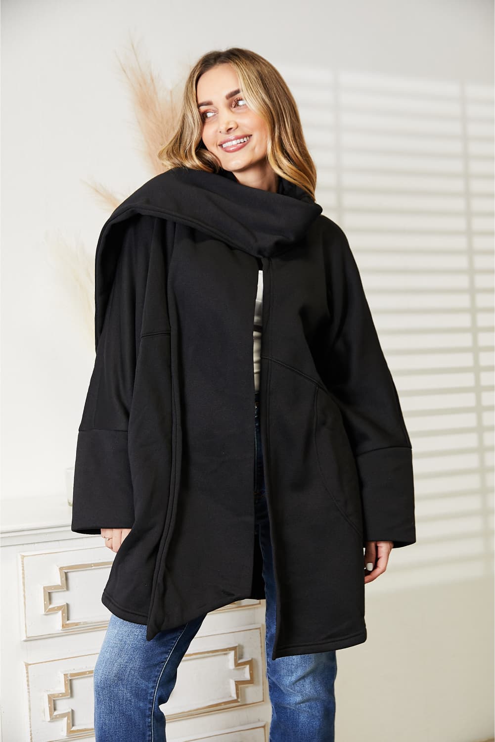 HEYSON Women's Full Size Cardigan with Elegant Scarf Design - Versatile & Stylish