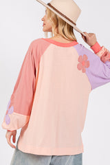SAGE + FIG Daisy Applique Color Block Long Sleeve Cotton Top