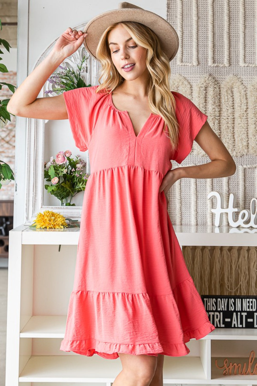 Elegant Ruffled Notched Cap Sleeve Dress - Perfect for Any Occasion