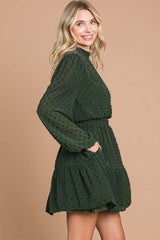 Chic Swiss Dot Smock Neck Mini Dress with Pockets | Culture Code