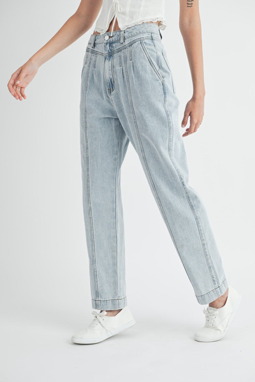Chic Pleated Front Detail Straight Jeans by MABLE - Trendy Denim Upgrade