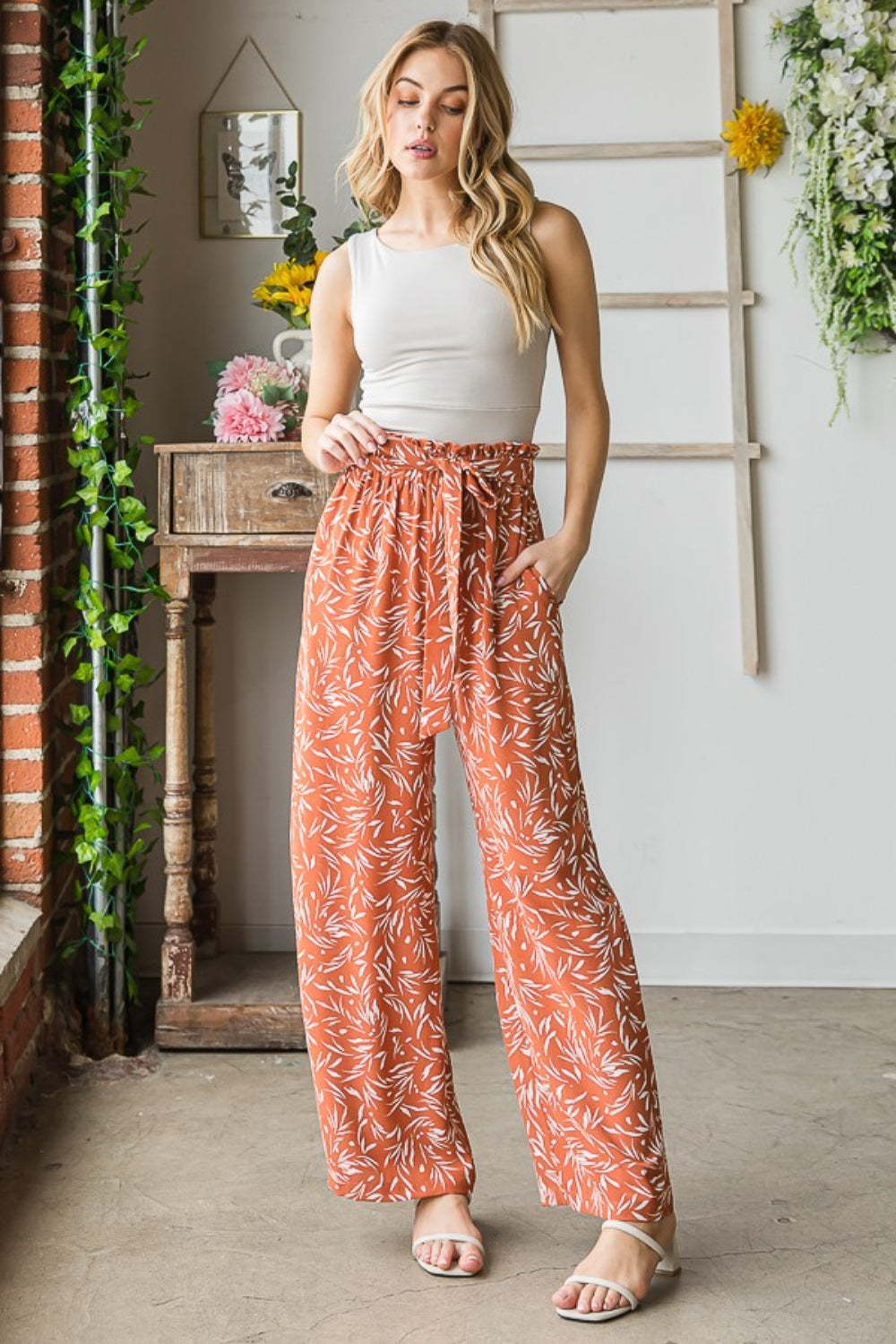 Heimish Women's Printed Tie-Waist Straight Leg Casual Pants - Trendy & Comfortable