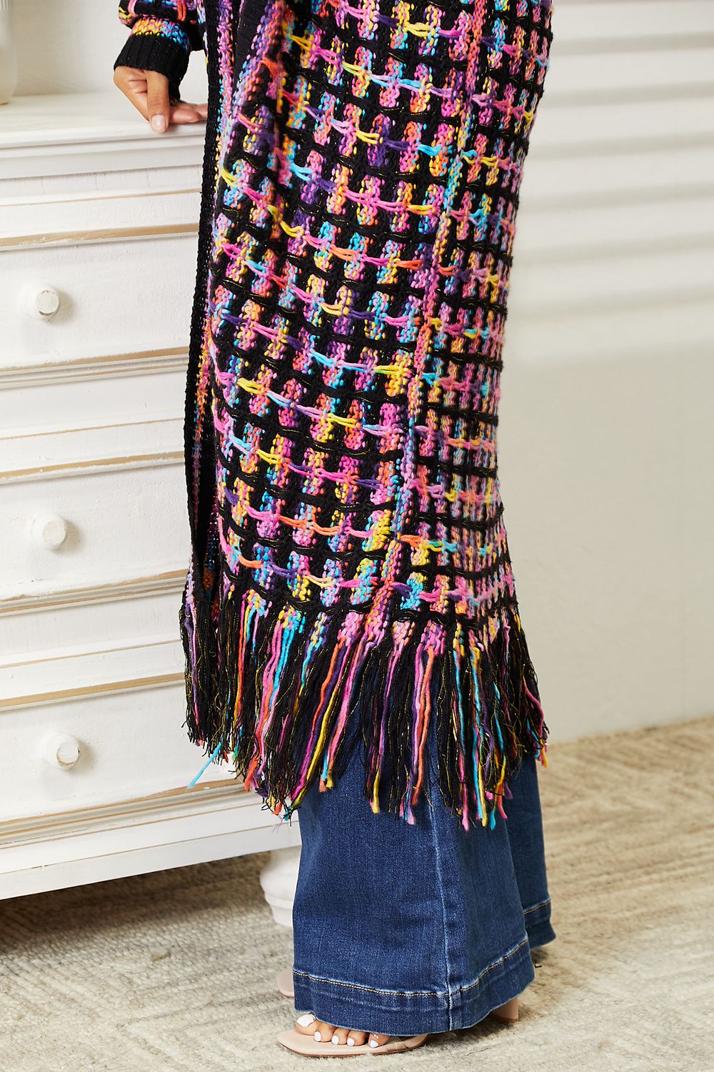 Full Size Colorful Fringe Hem Cardigan - Boho Chic Layering Piece