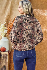 Chic Choker Neck Snake Print Dolman Sleeve Top - Stylish & Trendy