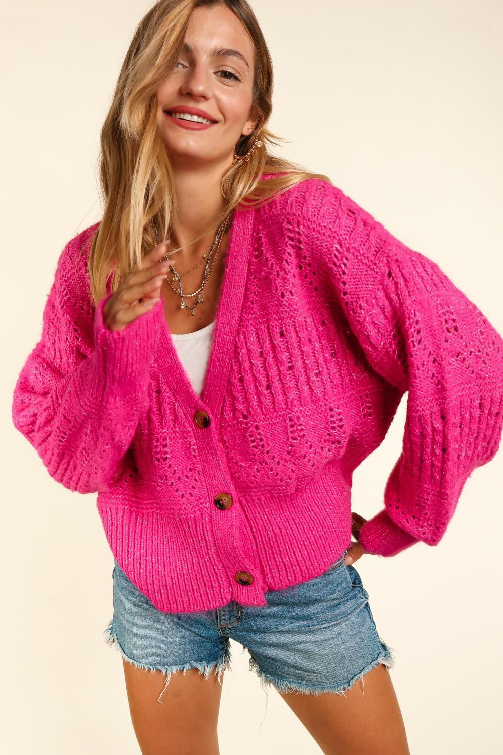 Haptics Women's Full Size Button Down Cropped Long Sleeve Cardigan - Chic & Versatile