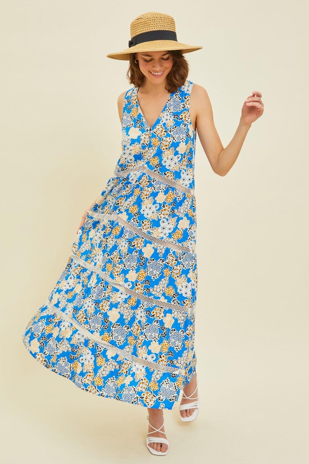 HEYSON Full Size Bohemian Printed Crochet Trim Maxi Dress