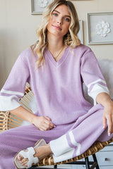 First Love Women's Contrast V Neck Ribbed Knit Top - Trendy & Comfortable